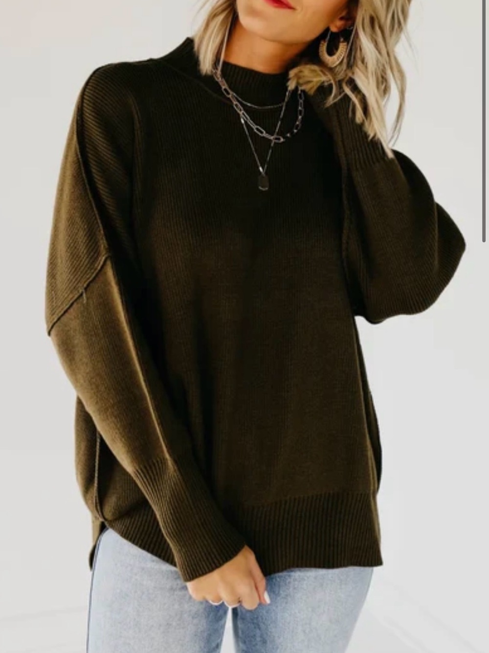 Oversized Olive Slouchy Sweater - XS